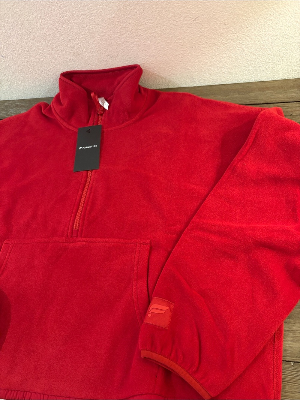 NWT [Fabletics] No Chill Fleece Half-Zip Cropped Pullover Sweater Red Women’s S - Picture 5 of 16
